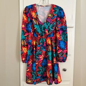 Cupshe Women’s Floral Chiffon A-line Mini Dress with Long Peasant Sleeves